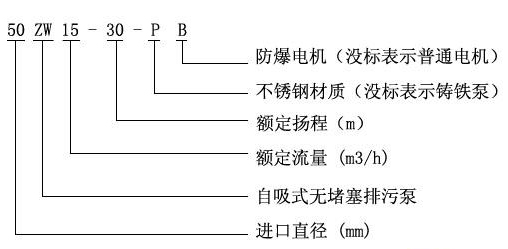 ZW自吸式污水泵型號(hào)意義