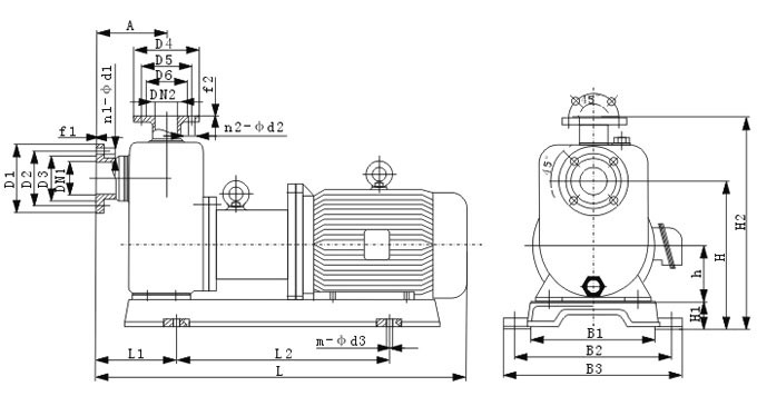 ZCQ型自吸式磁力泵安裝尺寸圖